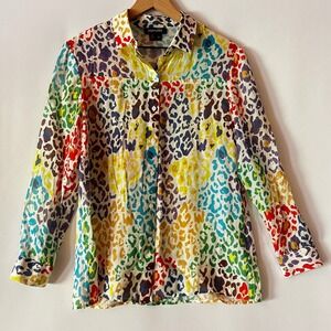 Paperwhite Leopard Print Blouse Button Down‎ Long Sleeve Top Multi-Color Size 6